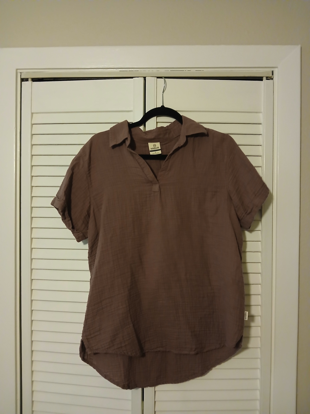 Short Sleeve Linen Style Button Down Shirt - Mauve